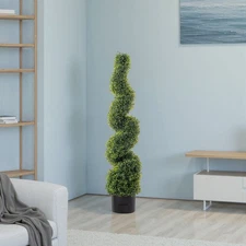 LEADZM 45.28 Inch Artificial Spiral Boxwood Topiary Trees, 2Pcs Boxwood Plants