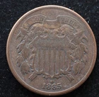 KAPPYSCOINS GH827   1865  VG VERY GOOD   CIVIL WAR USED AND DATED TWO CENT PIECE