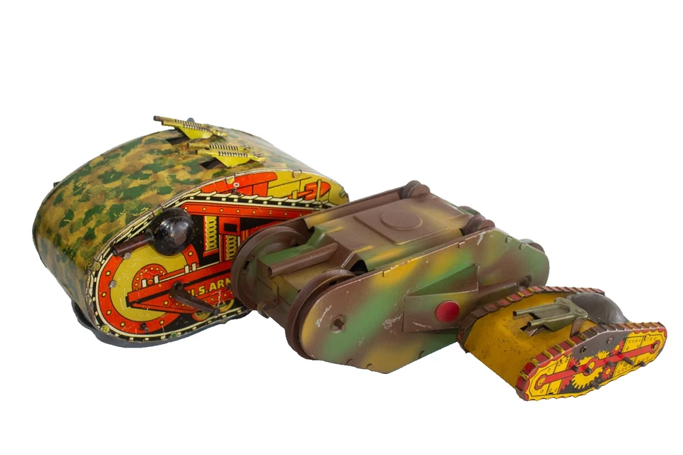 1934-1938 American Marx набор из 3 заводных оловянных литографированных резервуаров - Изображение 3 из 4