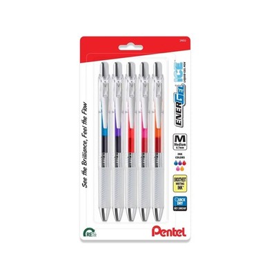 Pentel EnerGel RTX ICE Liquid Gel Pen, (0.7mm) Metal Tip, Asst. Ink, 5-Pk