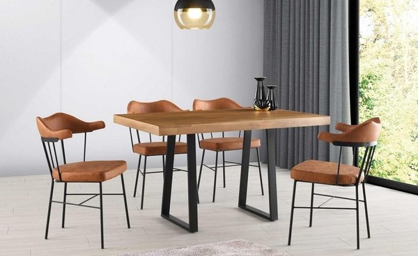 Essecke Komplette Esszimmer Tisch Esstisch StüHle 5Tlg Braun Holztisch-image