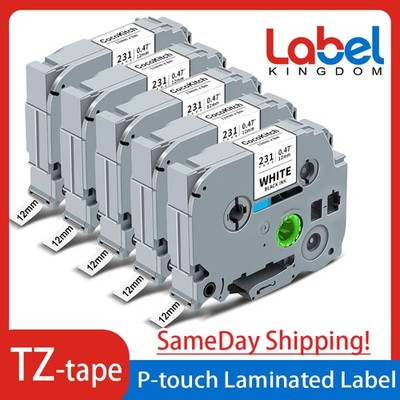5PK For Brother P-Touch TZe-231 TZ-231 12mm White Standard Laminated Label Tape