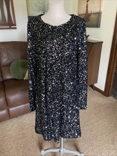 Gap Long Sleeve Sequin Swing Dress, Size L Tall True Black , Lined Retail  $148