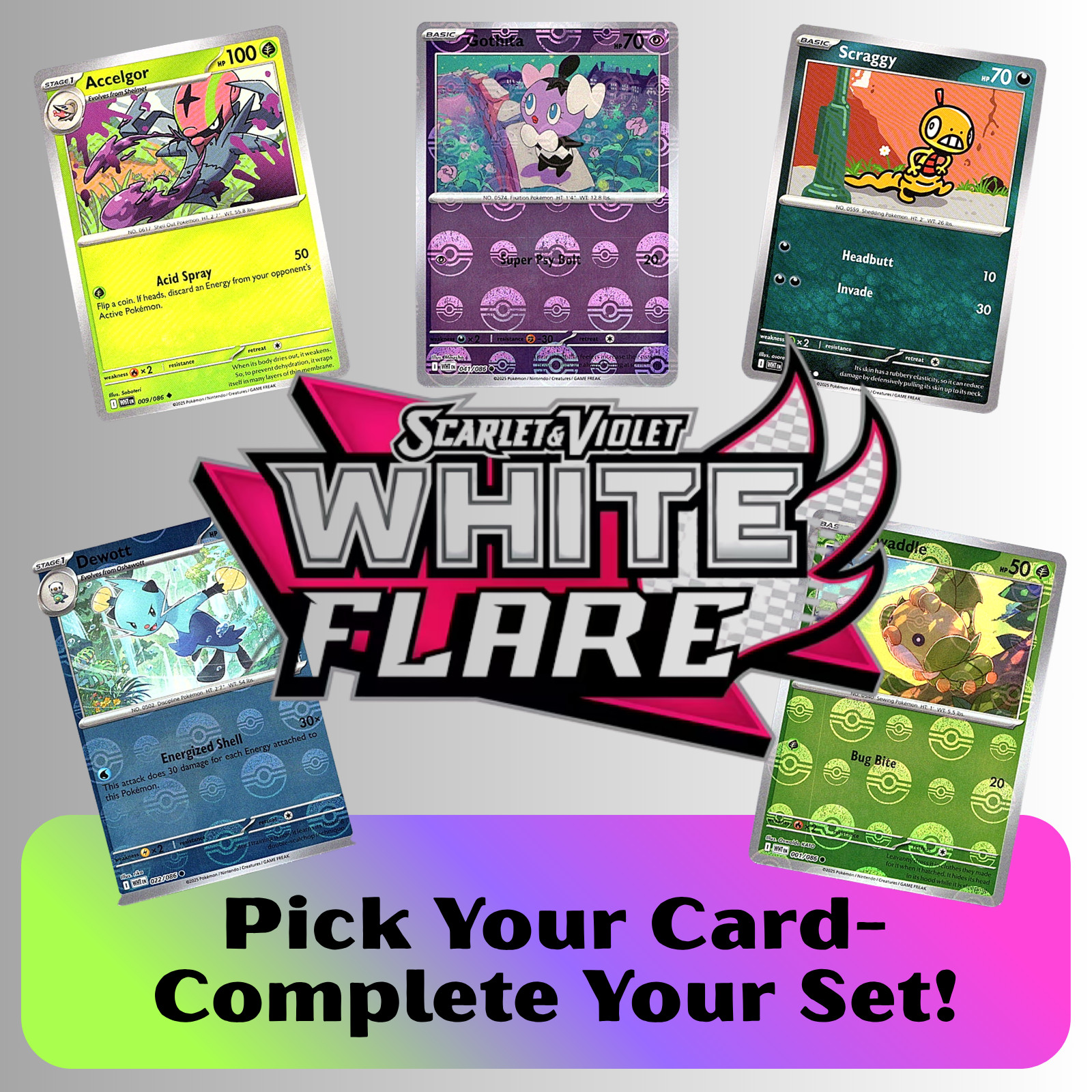 Pokemon WHITE FLARE: Pick Your Card- Base/Holo/Reverse Holo/Pokeball