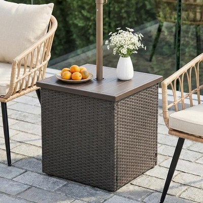 ebay patio table umbrella Outdoor Patio Table W/ Umbrella Hole Umbrella Side Table Base Stand Wicker