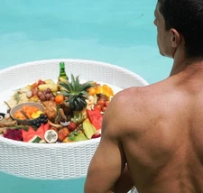 Rattan Floating Serving Tray with Handles and cup holder (White) 3ft X 7in Deep