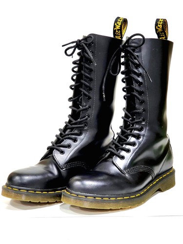 Stivali alti 14 occhielli Doc Dr Martens 1914 #11855 taglia 9M 10L pelle nera liscia