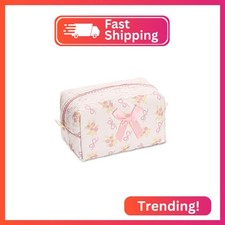 Quilted Makeup Bag Small Cotton Floral Cosmetic Makeup Bag Organizer, Aesthetic