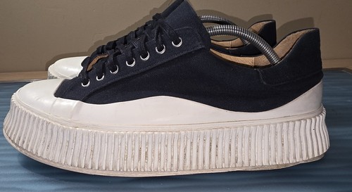 Jil Sander Ripple Sole Canvas Platform Sneakers Navy White Size 44 w/ Box - Picture 3 of 15