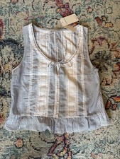 Abercrombie Fitch Lace-Trim Tie-Front Ruffle Tank, Blue Stripe new, Large