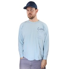 Vtg 70s Campbell Boats Long Sleeve Pocket T Shirt Mens L/XL USA Made Blue 80s