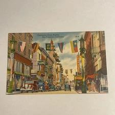 Grant Avenue in Chinatown, San Francisco, CA - Linen Postcard