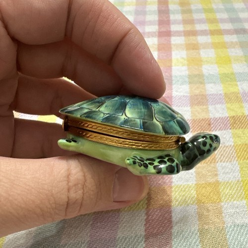 Pierre Arquie Limoges Peint Main Trinket Box Green Sea Turtle - Picture 7 of 10