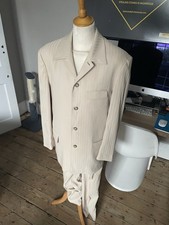 Vintage Yukimo Masahiro Japanese Beige Gold Pinstripe Suit Chest 38 Trousers 32