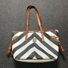 Dooney  Bourke Tote Bag Black White Women Large Chevron Tassel Shoulder Bag