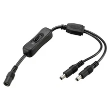 DC Power Splitter w Switch 1 Female to 2 Male 5.5mm x 2.1mm Y Adapter Cable