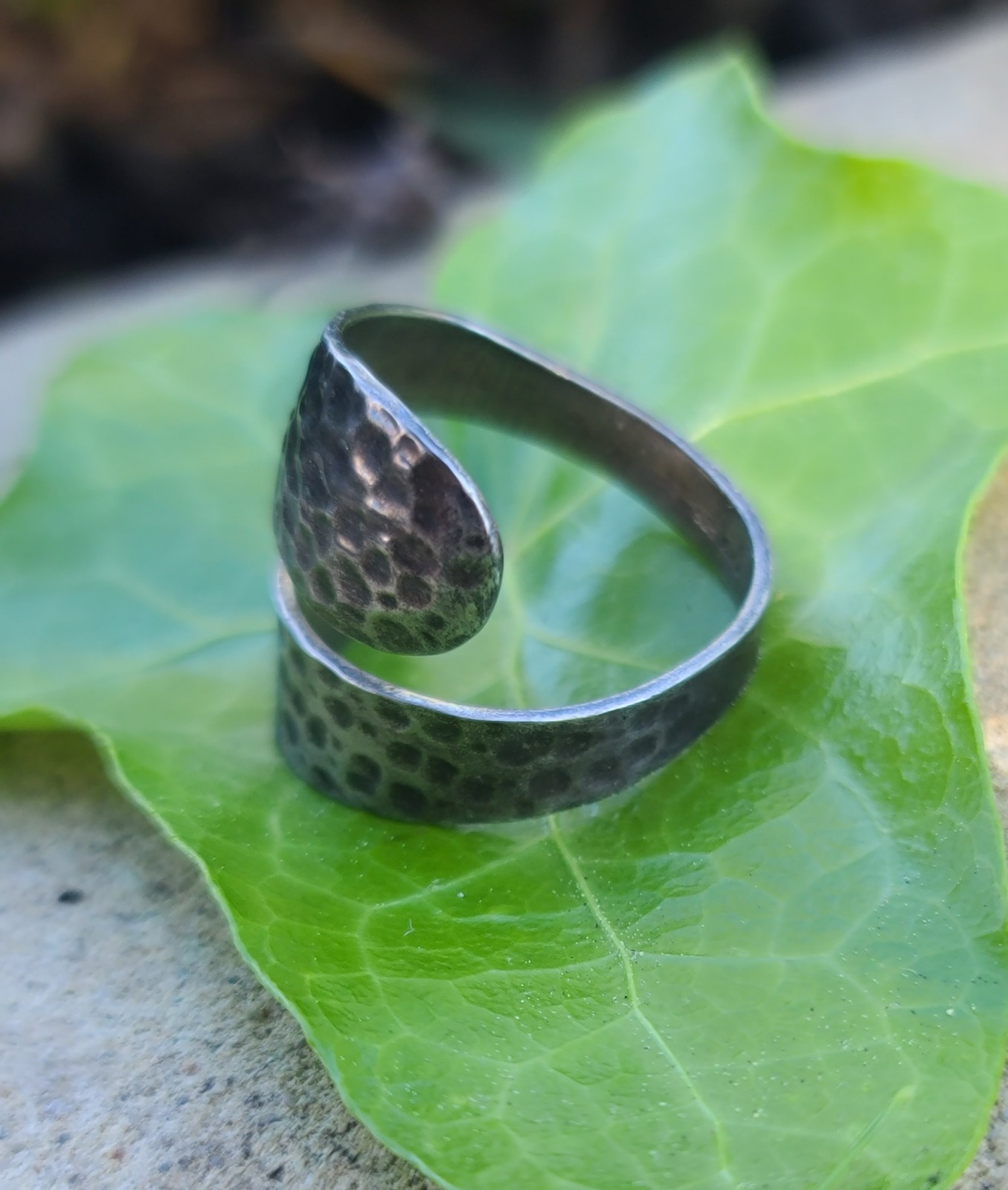 Sterling 925 Solid Silver Hammered Bypass Ring Ad… - image 2