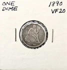 1890 LIBERTY SEATED DIME. VF+.  Type 5 Obverse Legend.