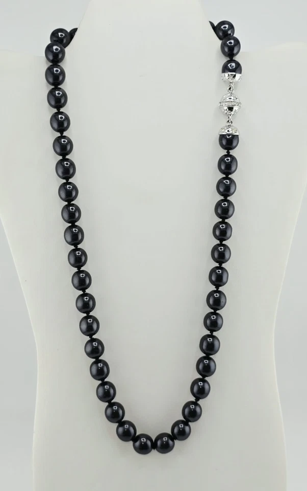 JOAN RIVER 12mm COLAR DE CONTAS DE VIDRO PRETO ÔNIX TCHECO COM NÓS 24" L☆NOVO☆SACO DE PRESENTE - Imagem 3 de 4