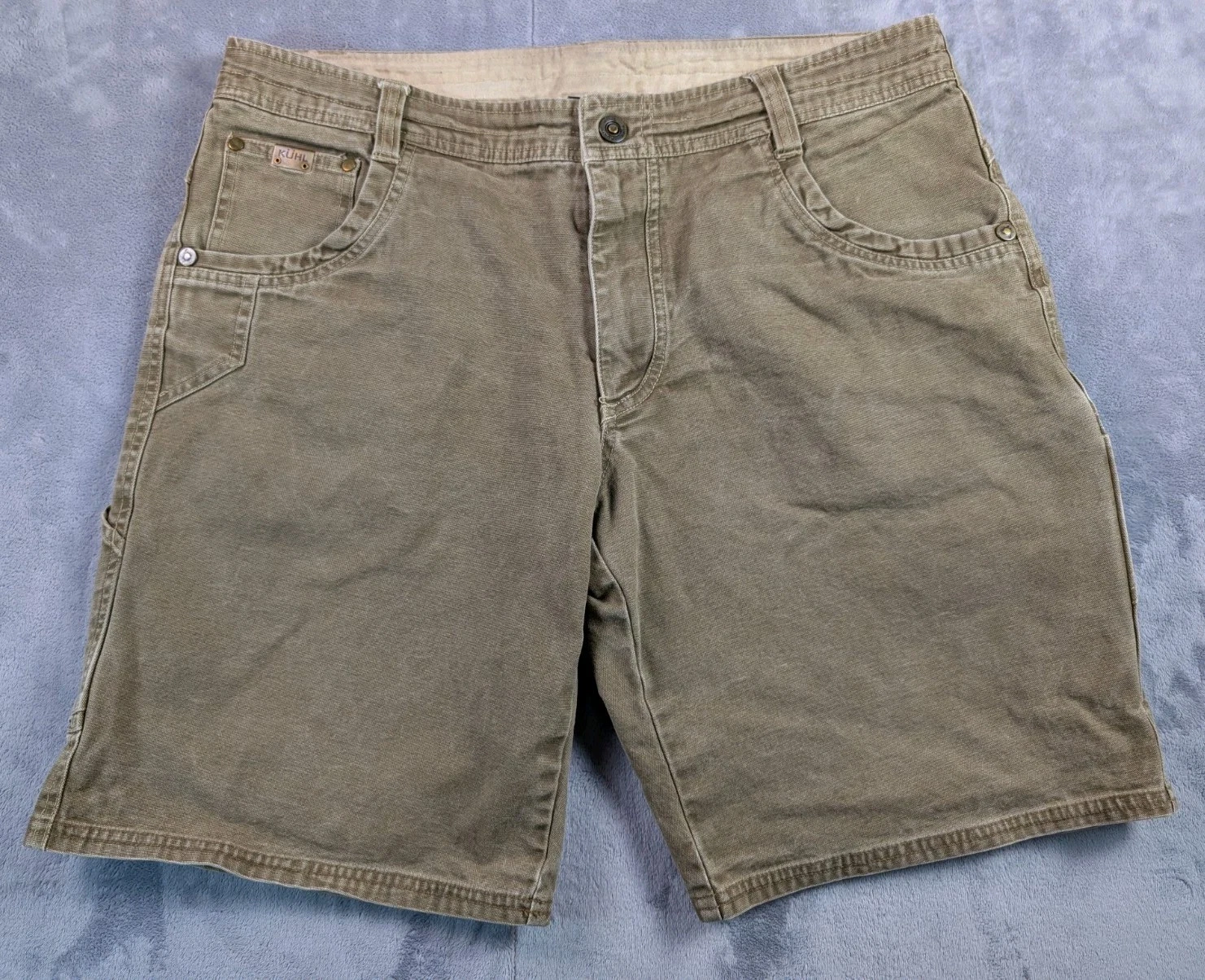 Kuhl Radikl Shorts Men's 36 Green Canvas Vintage Patina Dye Cotton Blend Hiking