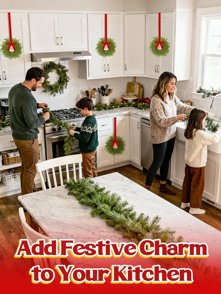 Mini coronas de Navidad de 14 pulgadas para gabinetes - 4 coronas de Navidad pequeñas para ki... Foto 3 de 4