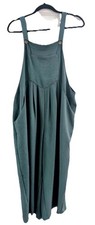Teal Wide-Leg Sleeveless Jumpsuit with Pockets, Button Accents, Square Neck