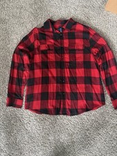 Men's Flannel Button Down Size Large Long Sleeve Shirt Plaid Red  Black
