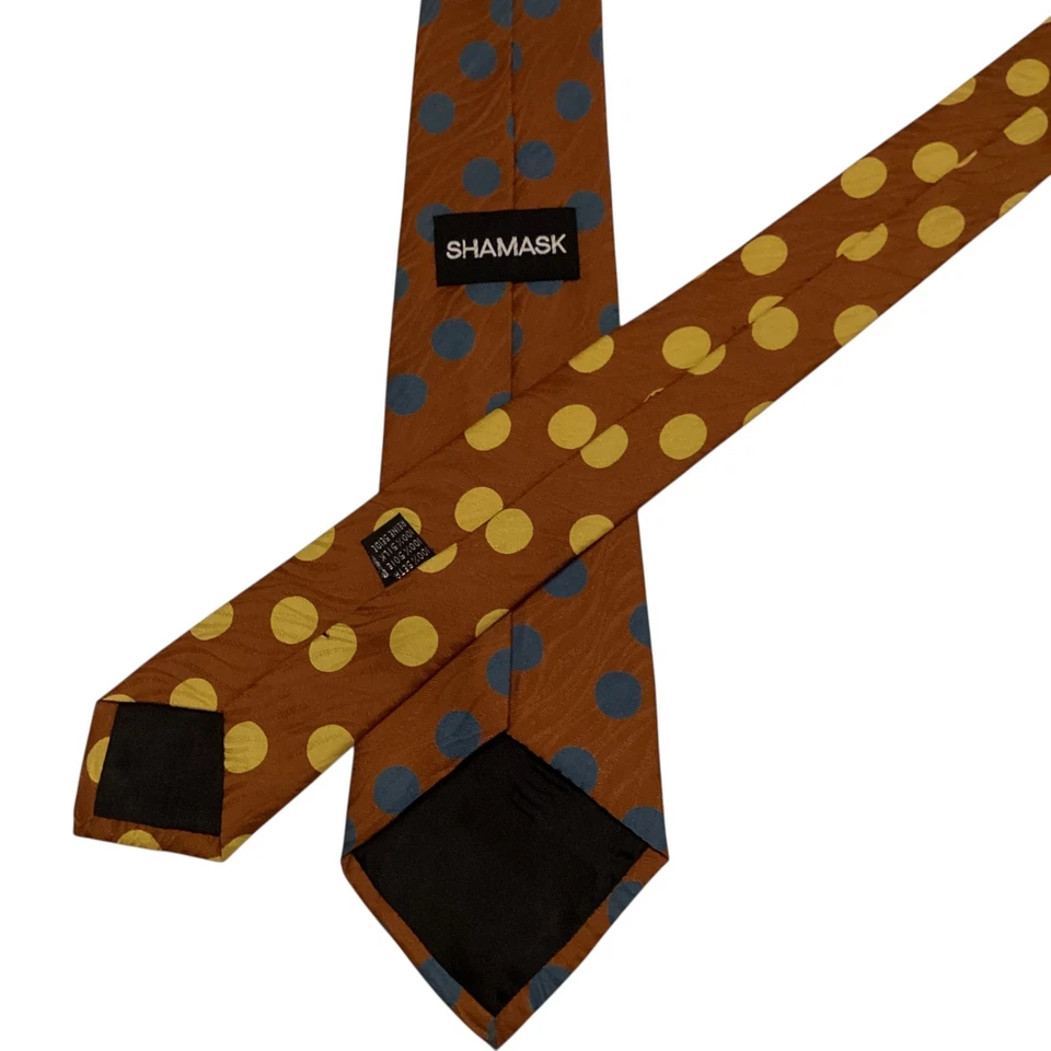 Corbata de seda para hombre RONALDUS SHAMASK diseñador ITALIA POLKA DOT marrón/azul usada en excelente estado rara Foto 3 de 3