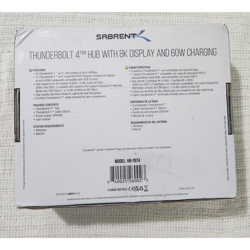 SABRENT Thunderbolt 4 USB-C Hub 60W PD Dual 4K Dock - 第 7/10 張圖片