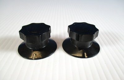#ad Black Skirted Knobs Bakelite Pair 1 1 2quot; Wide 3 4quot; Tall Ham Radio Amp $14.18