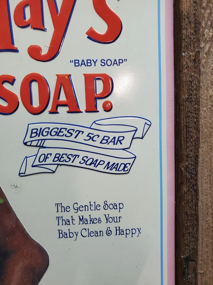 Reproducción antigua tía Mays letrero de hojalata en relieve bebé jabón bebé en bañera Foto 3 de 4