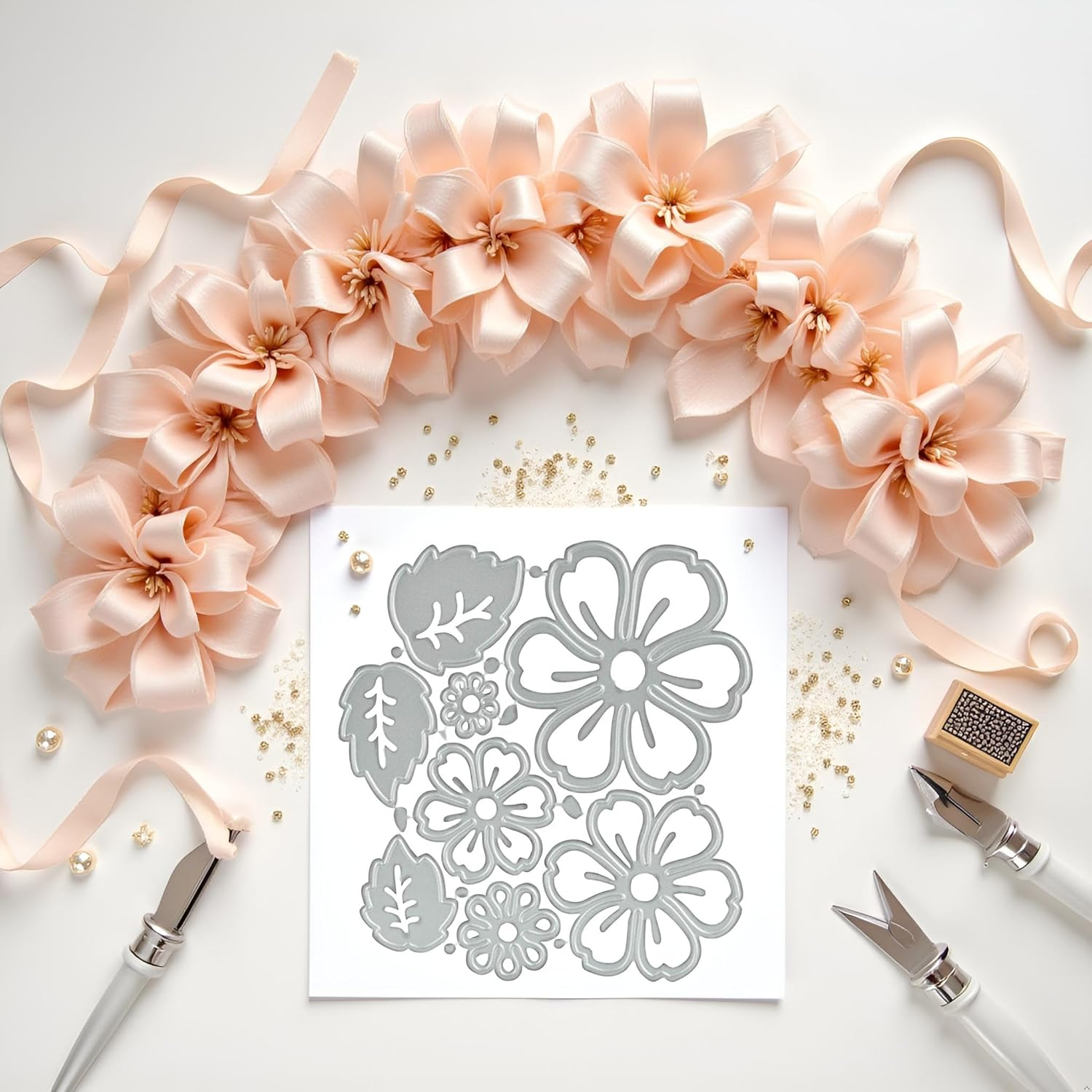 8 Pcs 3D Flower Metal Cutting Dies - Stencil Carbon Steel Die for ...