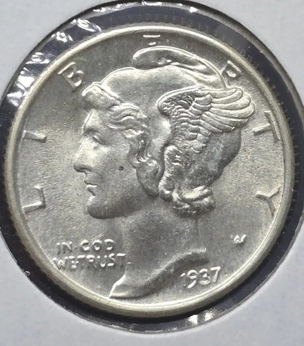 1937-P Mercury Dime Blast White BU Full Split Bands Nice Coin