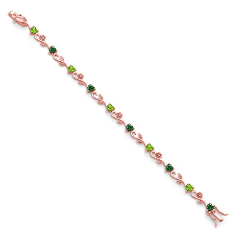 18K Rose Gold Plated Silver Heart Shape Nano Emerald Peridot and White Lab - Picture 2 of 4