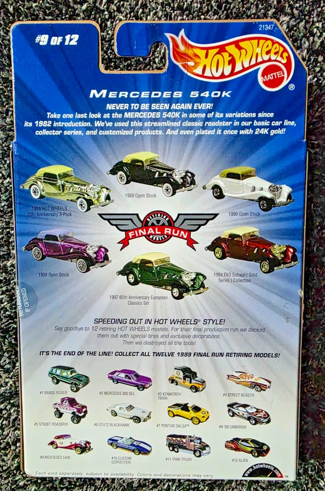 Hot Wheels 1999 Final Run Retirado Modelo #9 De 12 Mercedes 540K Envío Rápido Foto 2 de 2