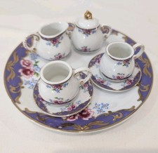 8 pc Doll-Sized Purple Tea Set w/ Tray Cups Saucers, Creamer  Sugar w/ Lid