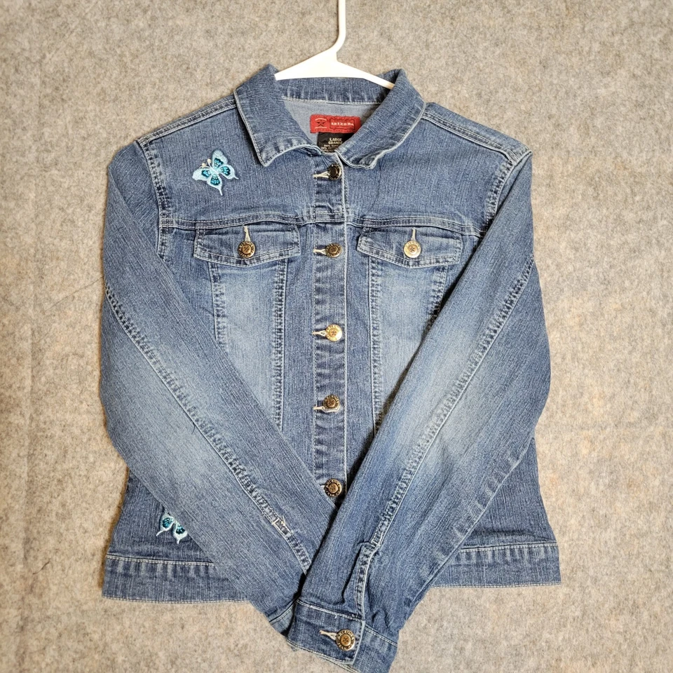 Chaqueta Denim Arizona Jean Company Niñas Talla L Azul Mariposas Parches Y2k Años 90 Foto 2 de 4