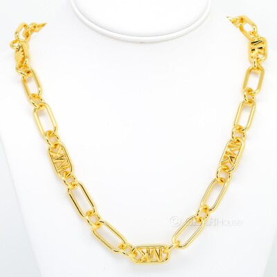 Michael Kors Womens 14k Gold Plated Necklace, Thick Oval Chain, 21-Inch, MK Logo