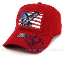 USA American Flag Eagle Hat Stars-Stripes Vintage Style Cotton Baseball Cap- Red
