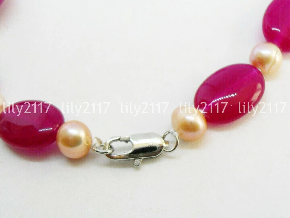 Colar de pérolas rosa natural 13x18mm rosa vermelha alexandrita pedras ovais 6-7mm 14-48"" - Imagem 3 de 3