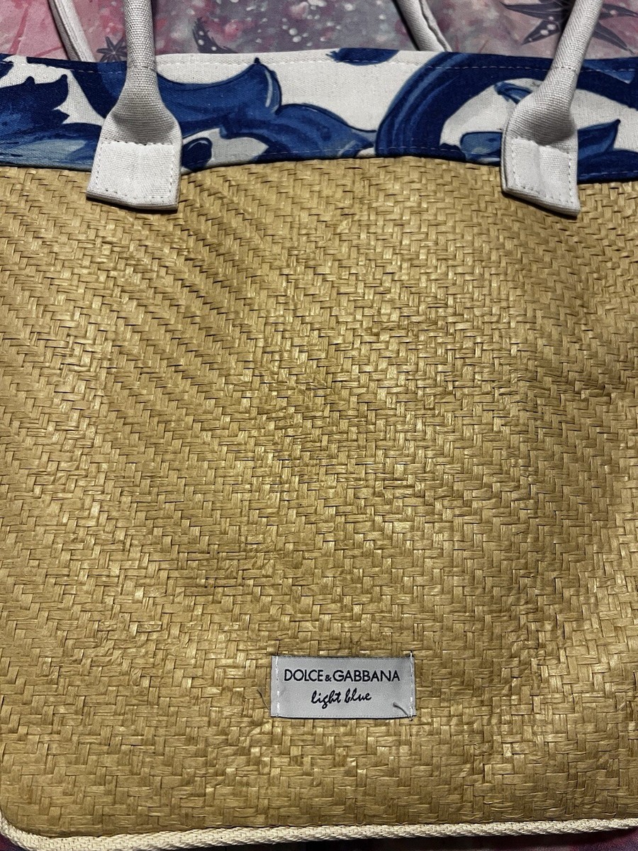 Dolce Gabbana Light Blue Woven Straw Weave Tote Bag Shoulder