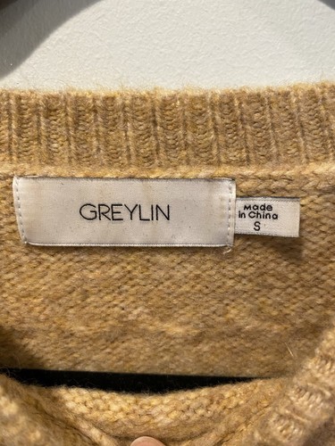 Greylin Sweater Women Small Tan Knit Stretch Cut Out Wool Indie Y2K Boho Cottage - Picture 3 of 7