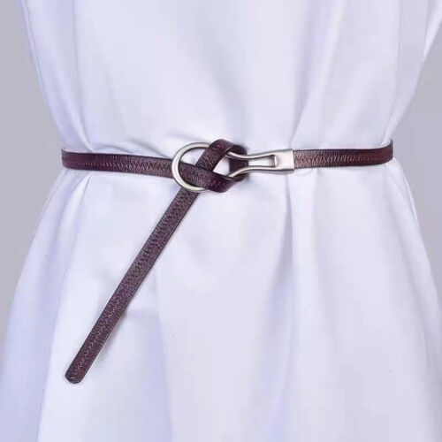 Real Leather Waist Belt Women Wrap Around Self Tie Waistband Silver Alloy - Afbeelding 1 van 20