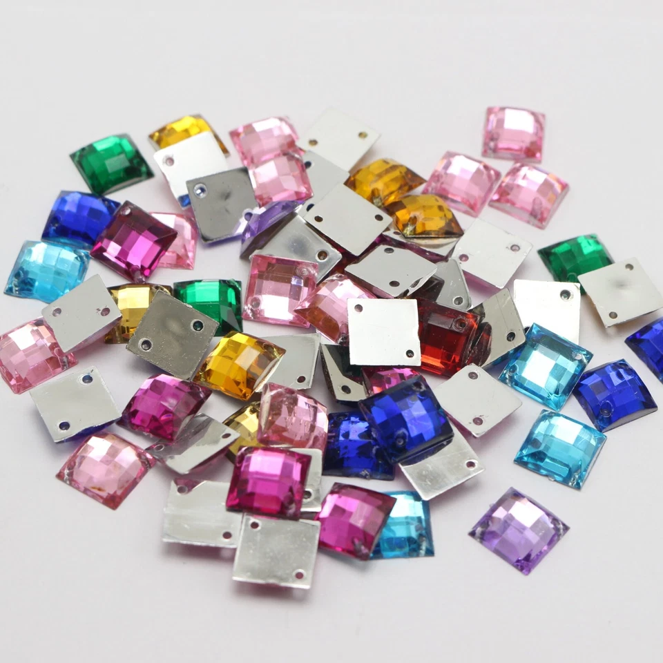 200pcs Color Acrylic Flatback Faceted Square Rhinestone Gem Sew on bead 10X10mm - Image 3 of 4