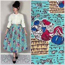 Vintage 1950s Novelty Farm Print Full Midi Skirt - 29" Waist