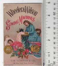 Wheeler & Wilson Sewing Machine Sleeping Kid Victorian Trade Card 3"x5" VTC-XD93