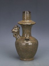 10.4" Collection China Song Yellow Glaze Porcelain Ge Kiln Chicken Head Vases