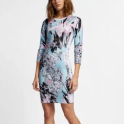 Nike Hyper Femme Long Sleeve Floral Printed Dress in Topaz Mist
