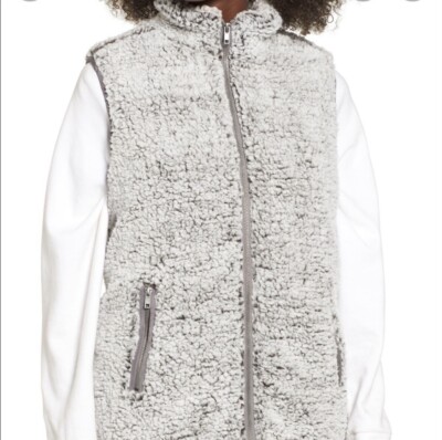 Thread and Supply Teaddy Bear Faux Fur Sherpa Vest Full Zip Cream Tan Size Med
