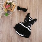 NWT Baby Girls Black White Lace Ruffle Romper Jumpsuit Headband Outfit Set 0-6 M — photo 3